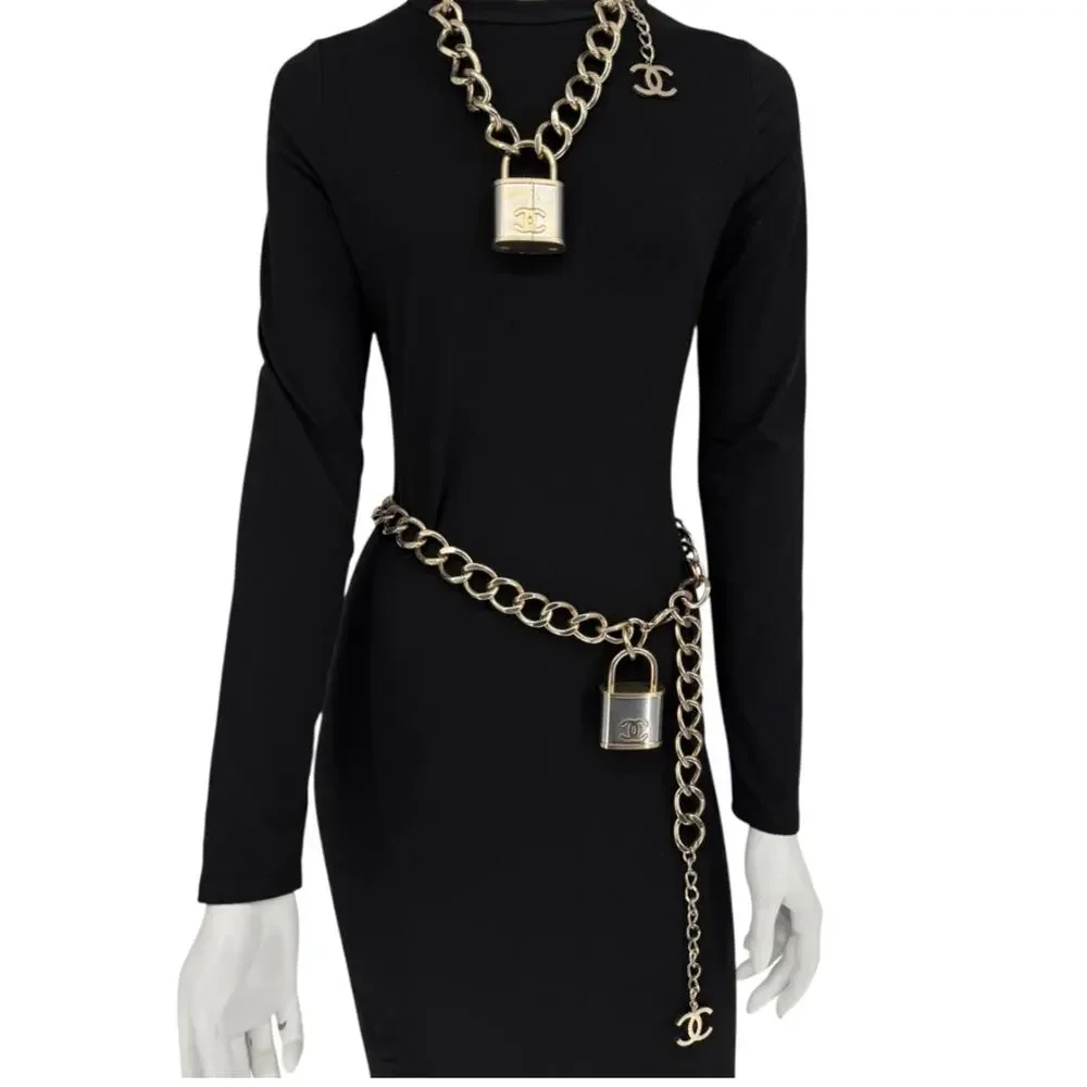 CHANEL Fall 2014 Oversized Padlock Chain-Link Belt